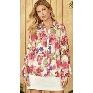 EMILY WONDER NWT Floral Long Sleeve Button Down Top 3X